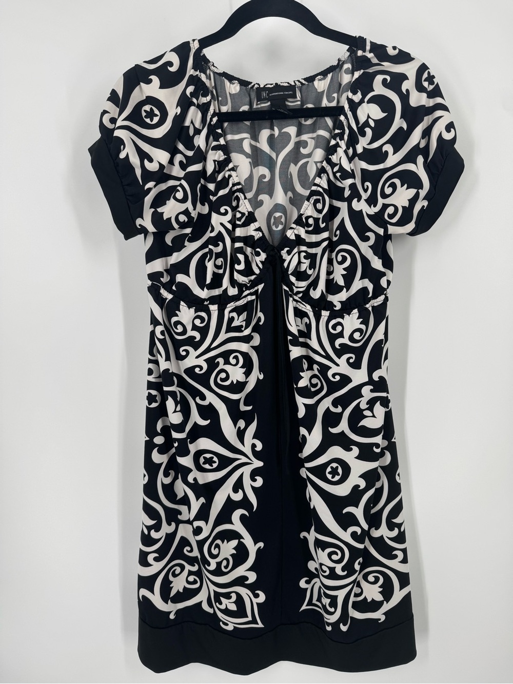 INC International Concepts Black and White Printed Midi Dress